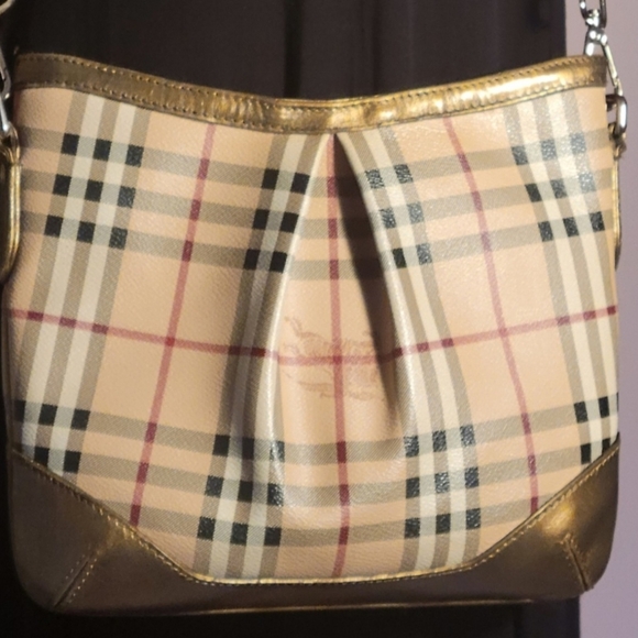 BURBERRY NOVA Check 🤎🌱🌼METALLIC bronze leather trim Bag. - Picture 12 of 12